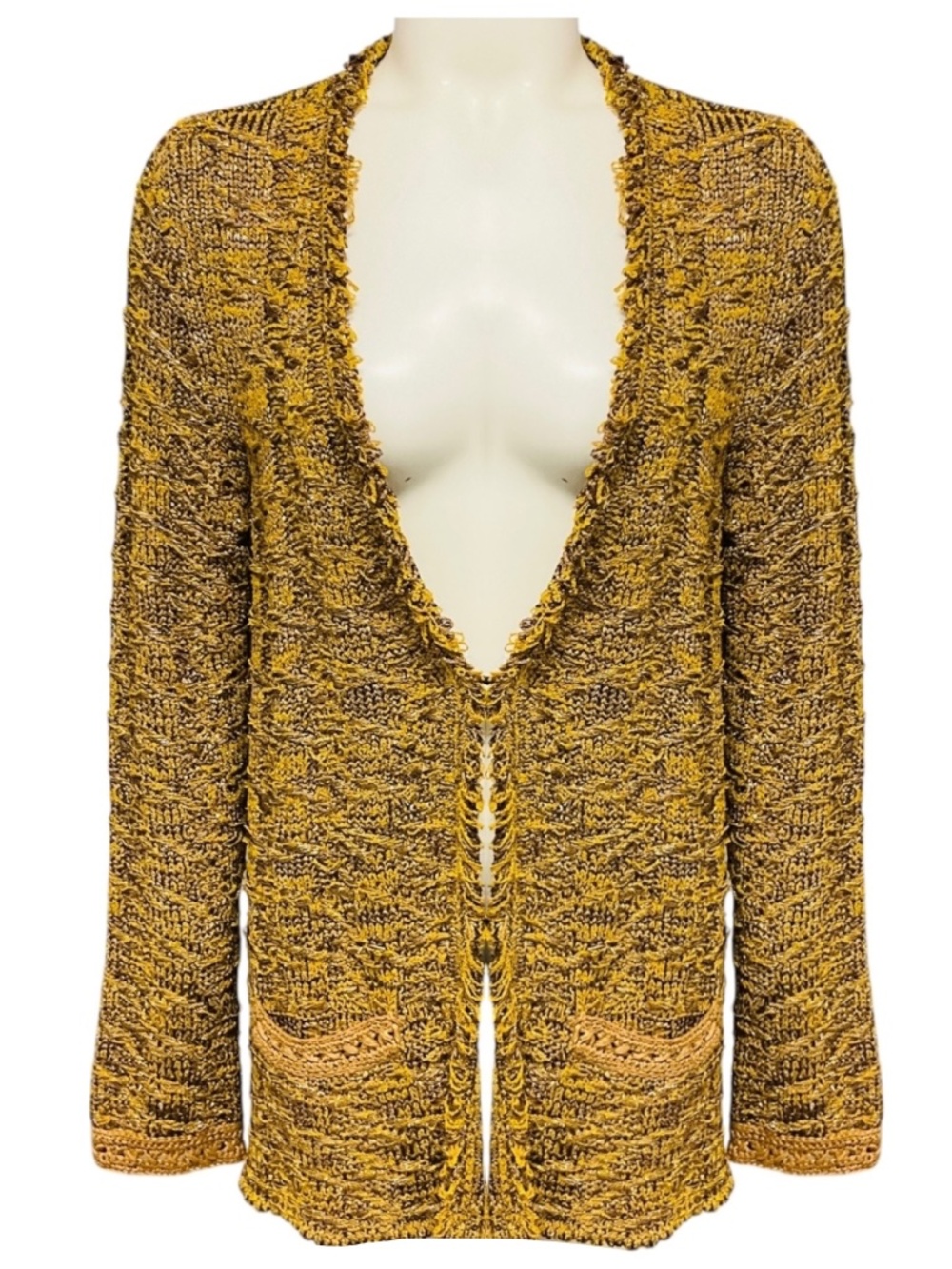 LANVIN GOLD MULTI METALLIC KNIT CARDIGAN SWEATER